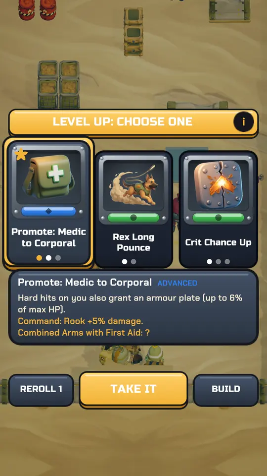 A level-up choice of three cards